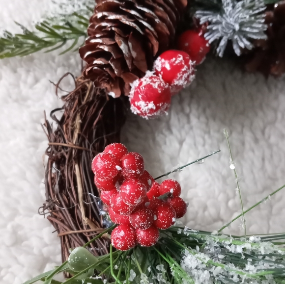 Christmas Double Ring Grapevine Farmhouse Handmade Wreath 13.5"× 7" - Picture 2 of 10